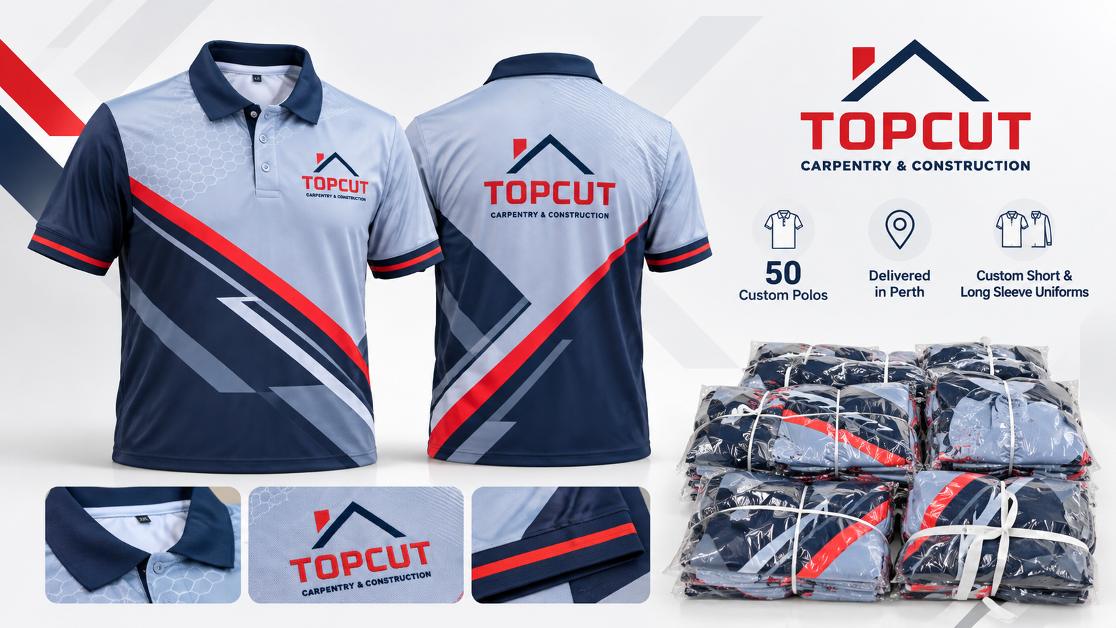 TopCut Custom Polo Uniforms – 50 Custom Shirts Delivered in Perth